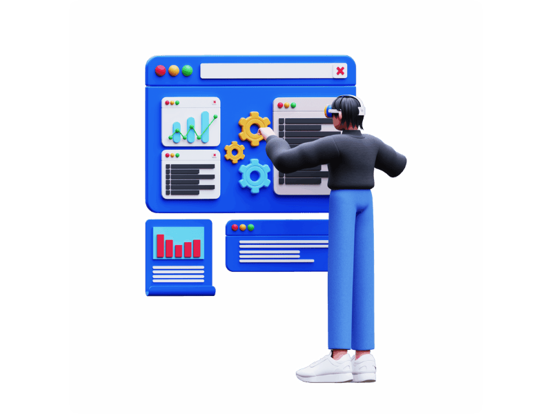 a user interacting with visual dashboards and stats