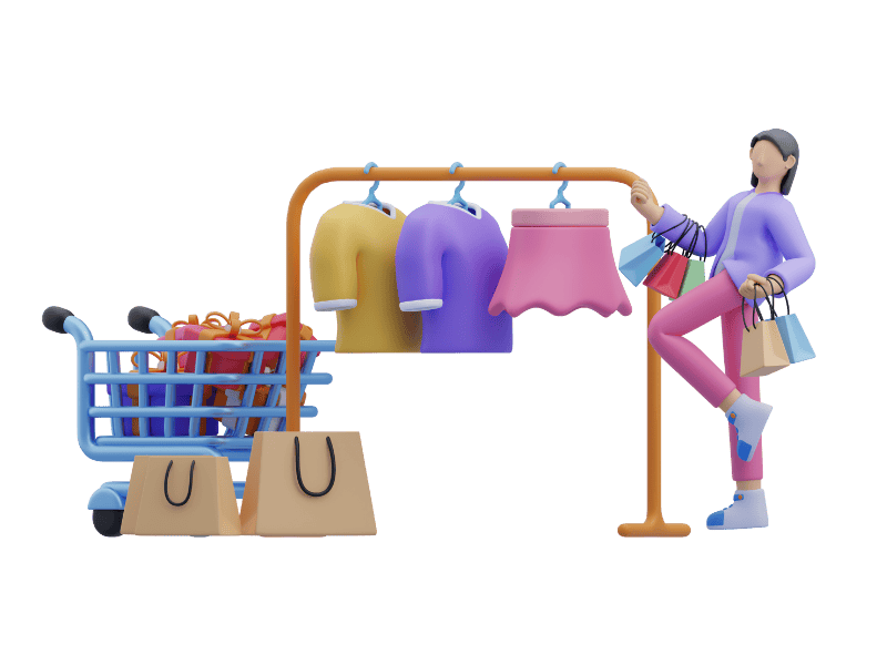 A customer at store holding shopping bags