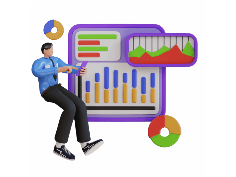 a user interacting with various charts and stats