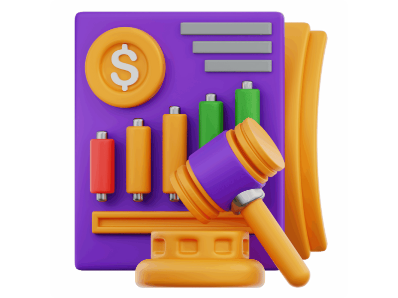 a justice hammer with a financial sheet in the background