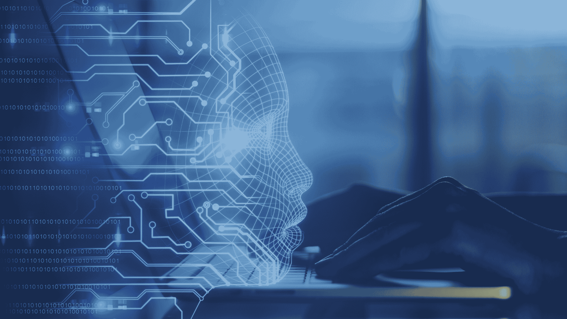 AI circuit face over a laptop