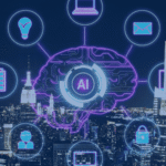AI-powered workflow automation and enterprise integration visualized through glowing neural circuits