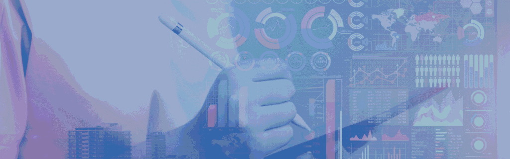 Person holding a digital tablet with a transparent analytics dashboard overlay displaying charts and graphs