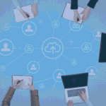 Team members connected through a cloud-based digital network