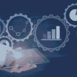 Illustration of business data analytics: a hand using a tablet